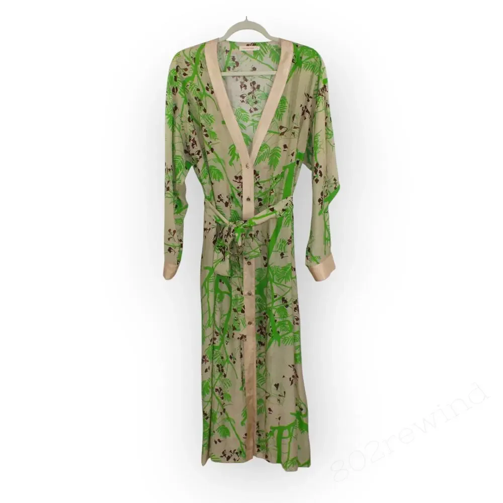 Large LOST PATTERN Coco Dream Belted Kaftan Shirt Dress Green Caftan Coverup - Picture 5 of 16